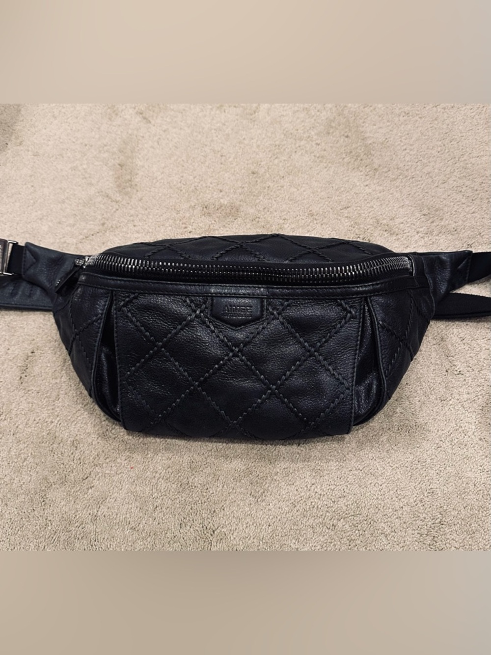 Aimee Kestenberg Black Leather Quilted Belt Bag Crossbody Fanny Pack Large - Picture 12 of 12